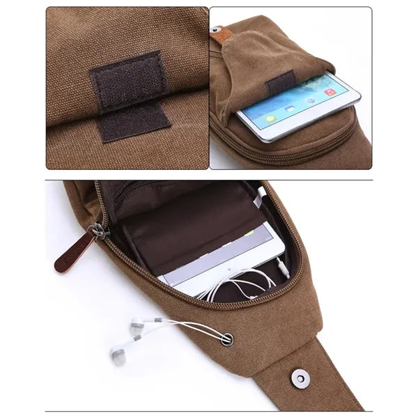 Multi-Pocket Adjustable Strap Sling Bag with Headphone Jack