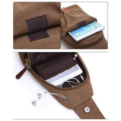 Multi-Pocket Adjustable Strap Sling Bag with Headphone Jack