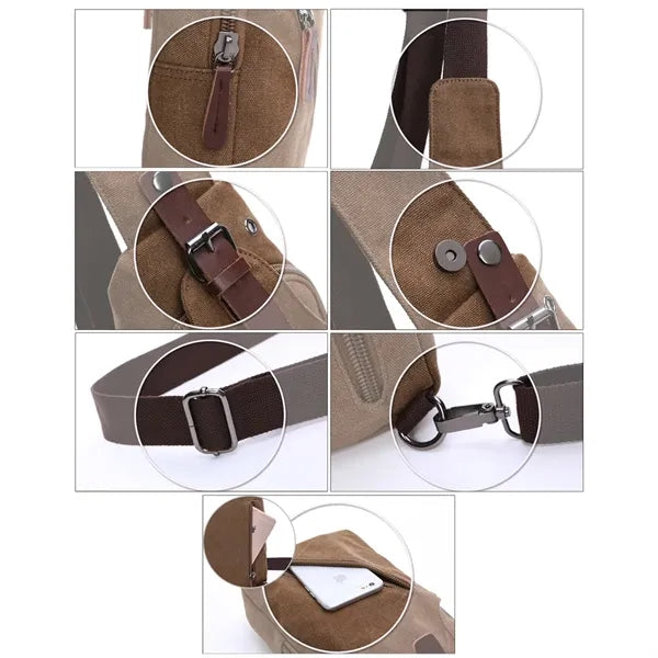 Multi-Pocket Adjustable Strap Sling Bag with Headphone Jack