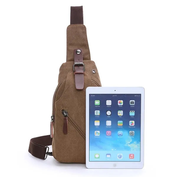 Multi-Pocket Adjustable Strap Sling Bag with Headphone Jack