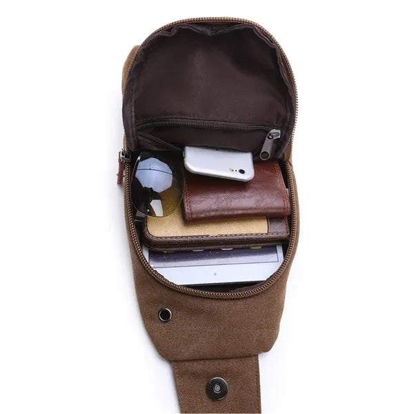Multi-Pocket Adjustable Strap Sling Bag with Headphone Jack