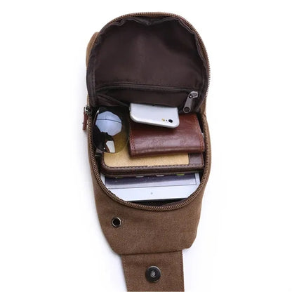 Multi-Pocket Adjustable Strap Sling Bag with Headphone Jack