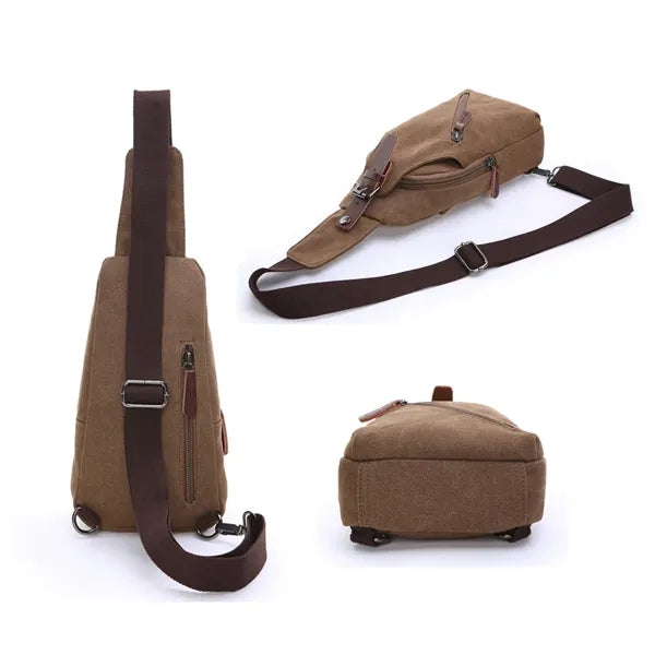 Multi-Pocket Adjustable Strap Sling Bag with Headphone Jack