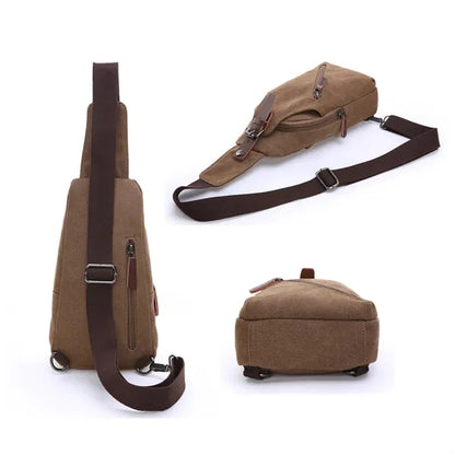 Multi-Pocket Adjustable Strap Sling Bag with Headphone Jack