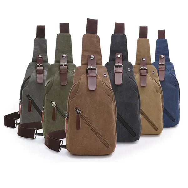 Multi-Pocket Adjustable Strap Sling Bag with Headphone Jack