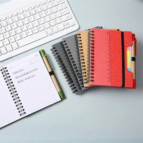 Pocket Sticky Notes Kraft Cover Notebook Set with Pen Holder