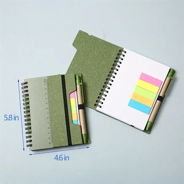 Pocket Sticky Notes Kraft Cover Notebook Set with Pen Holder