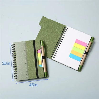 Pocket Sticky Notes Kraft Cover Notebook Set with Pen Holder