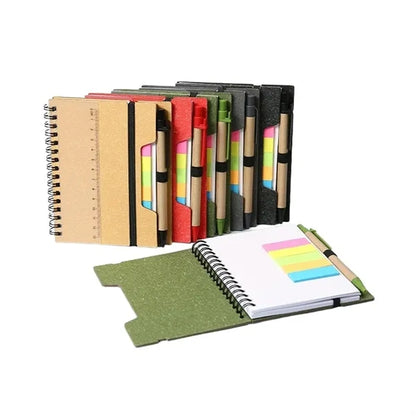 Pocket Sticky Notes Kraft Cover Notebook Set with Pen Holder
