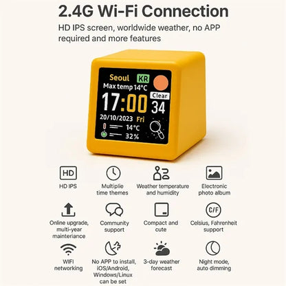 Portable Desktop Gadget Smart Weather Monitoring WiFi Clock