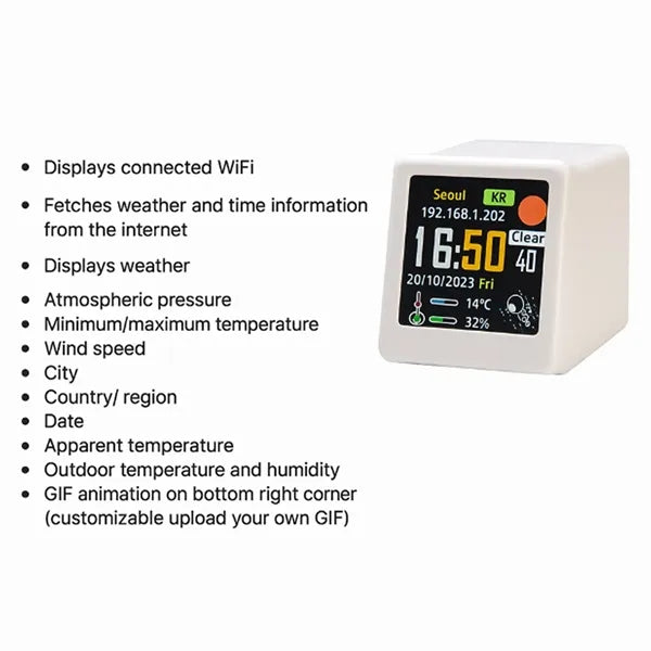 Portable Desktop Gadget Smart Weather Monitoring WiFi Clock