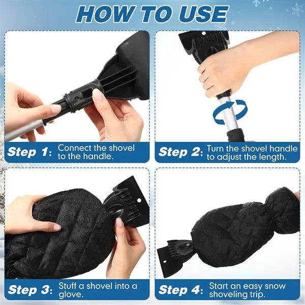 Retractable Ice Snow Scrapers with Gloves Mitt