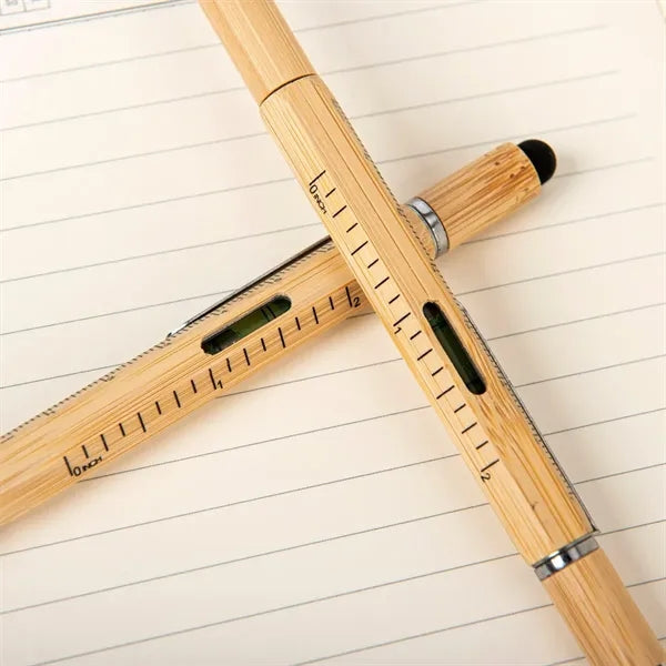 6-in-1 Bamboo Wood Replaceable Refill Ballpoint Stylus Pen