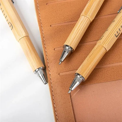 6-in-1 Bamboo Wood Replaceable Refill Ballpoint Stylus Pen