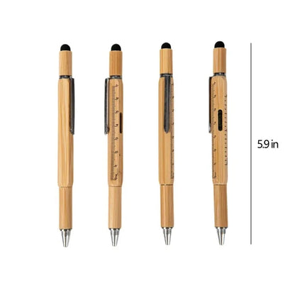 6-in-1 Bamboo Wood Replaceable Refill Ballpoint Stylus Pen
