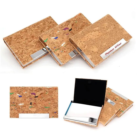Multi-Slot Stainless Steel Trim Cork Business Card Holder