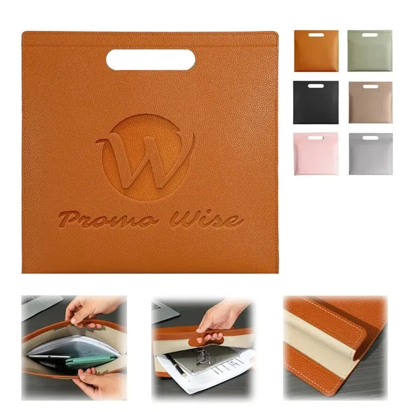 Spacious Portable PU Leather Document Holder with Handle