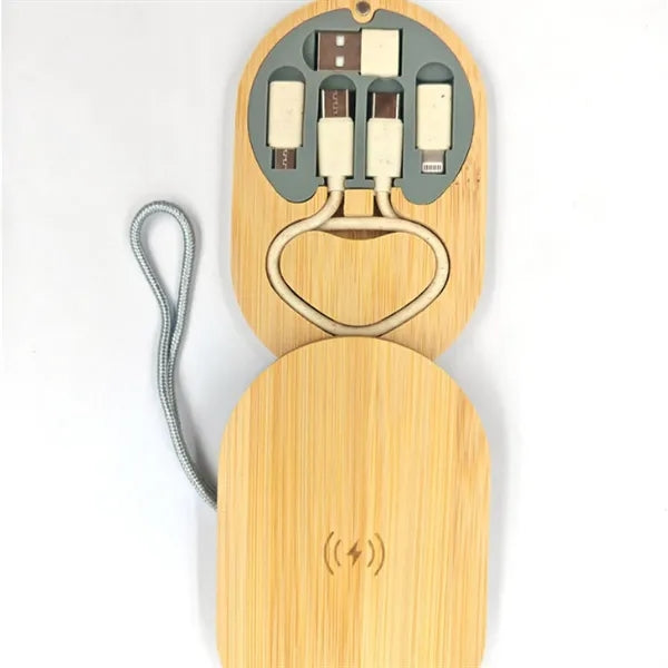 Bamboo Wireless Charger Set with Multi-Cable Organizer