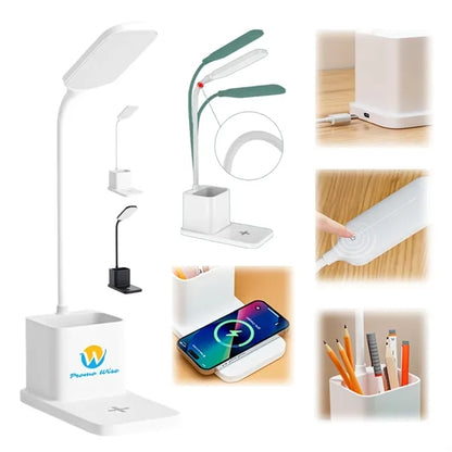 Flexible Neck Wireless Charging Desk Lamp with Pen Holder