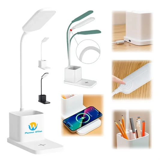 Flexible Neck Wireless Charging Desk Lamp with Pen Holder