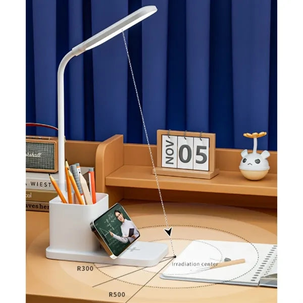 Flexible Neck Wireless Charging Desk Lamp with Pen Holder