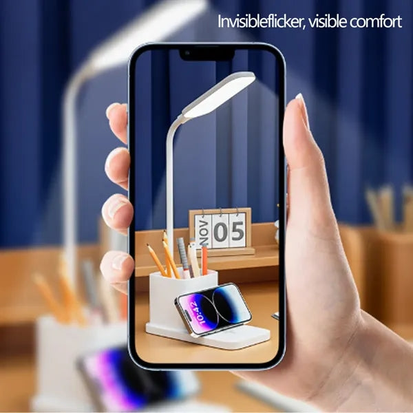Flexible Neck Wireless Charging Desk Lamp with Pen Holder