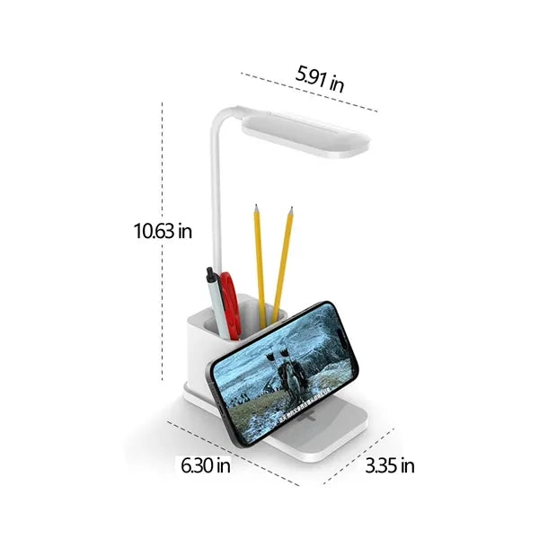 Flexible Neck Wireless Charging Desk Lamp with Pen Holder