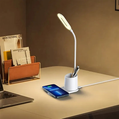 Adjustable Brightness Gooseneck Wireless Charging Desk Lamp