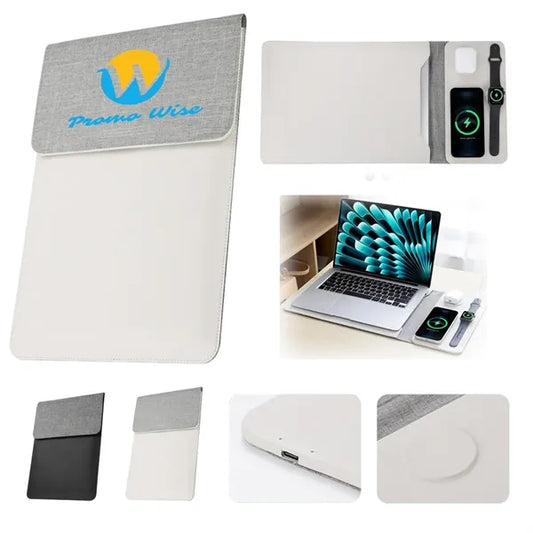 5-in-1 Magnetic Wireless Charger PU Leather Laptop Sleeve