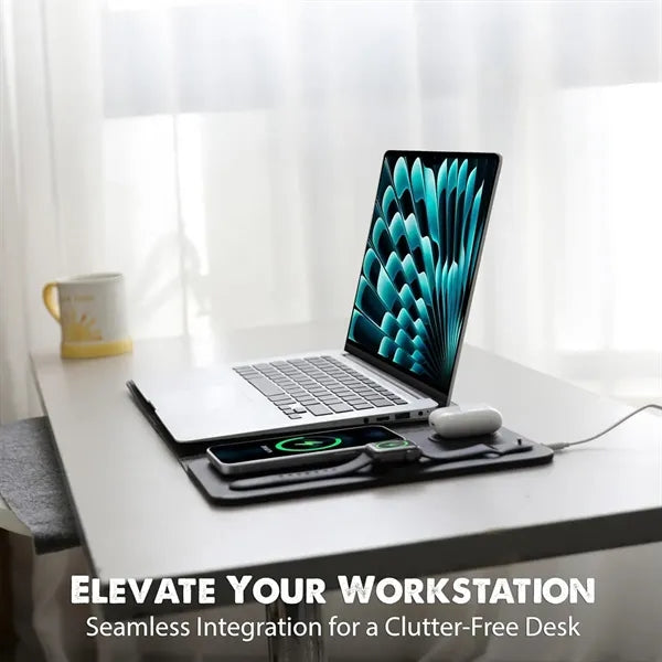 5-in-1 Magnetic Wireless Charger PU Leather Laptop Sleeve