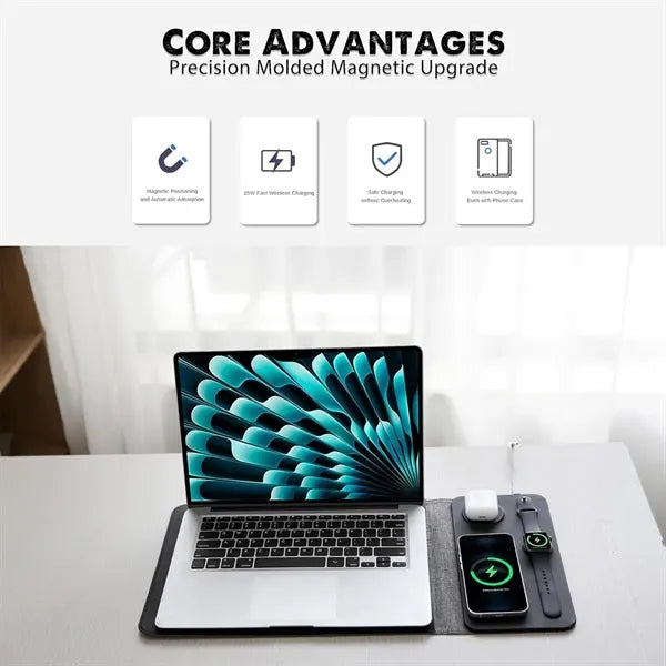5-in-1 Magnetic Wireless Charger PU Leather Laptop Sleeve