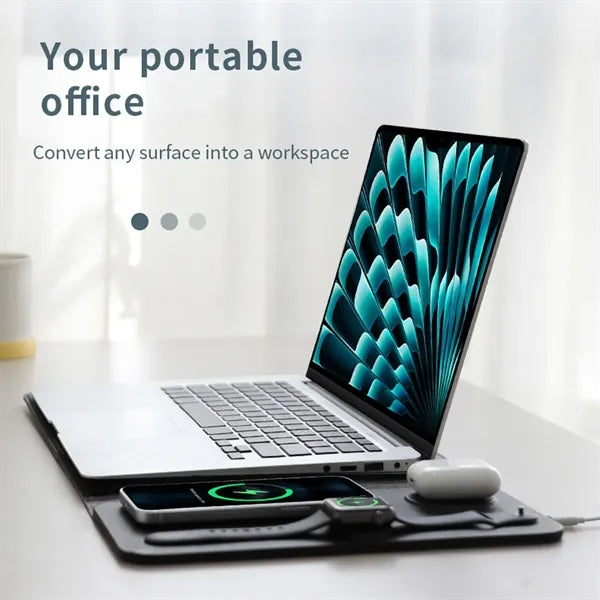 5-in-1 Magnetic Wireless Charger PU Leather Laptop Sleeve