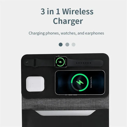 5-in-1 Magnetic Wireless Charger PU Leather Laptop Sleeve