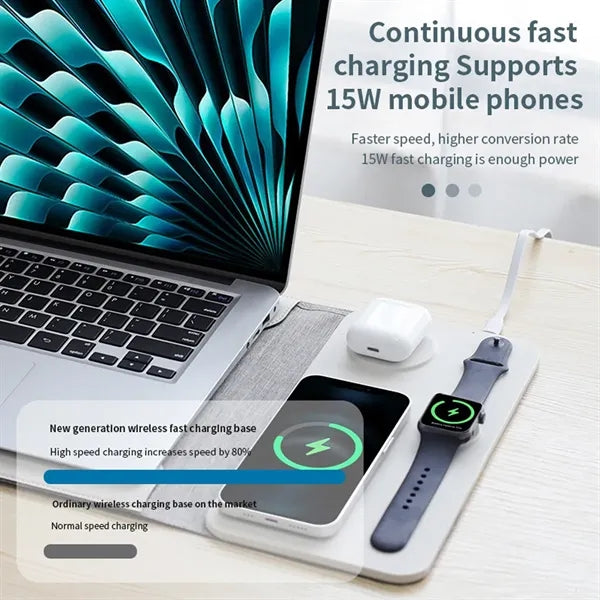 5-in-1 Magnetic Wireless Charger PU Leather Laptop Sleeve
