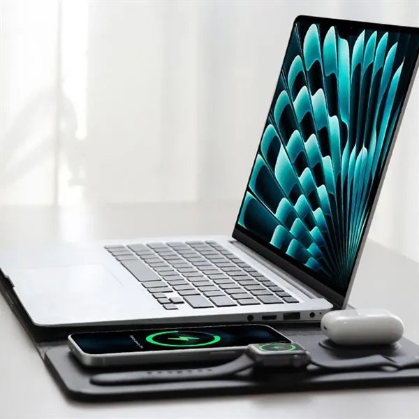5-in-1 Magnetic Wireless Charger PU Leather Laptop Sleeve