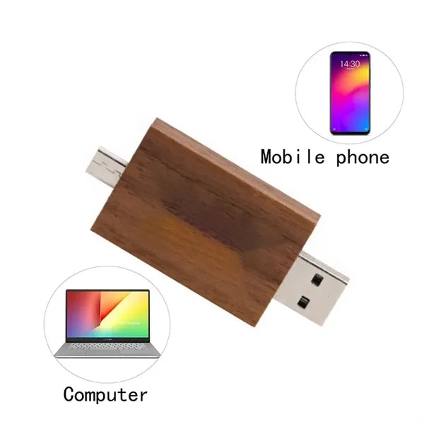 Dual Head OTG Design File Transfer Wooden 3.0 Flash Drive