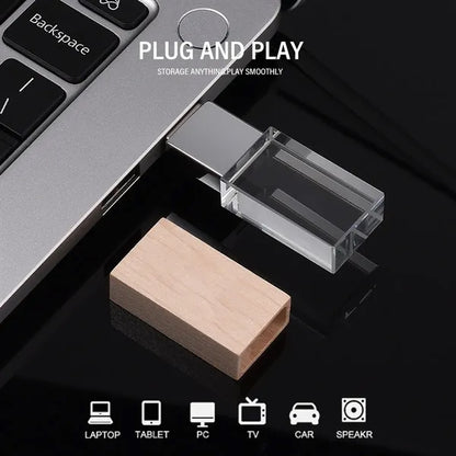 High-Speed Transfer Crystal LED Wooden USB Drive with Box