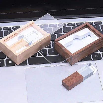 High-Speed Transfer Crystal LED Wooden USB Drive with Box