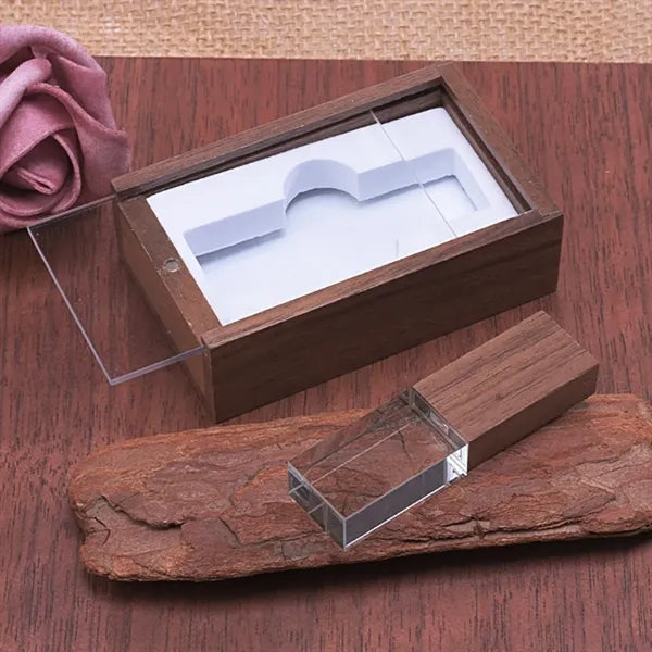 High-Speed Transfer Crystal LED Wooden USB Drive with Box