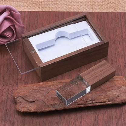 High-Speed Transfer Crystal LED Wooden USB Drive with Box