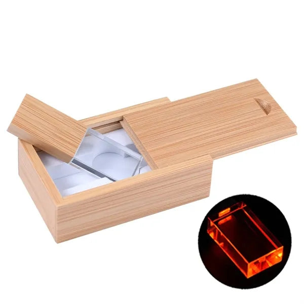 High-Speed Transfer Crystal LED Wooden USB Drive with Box