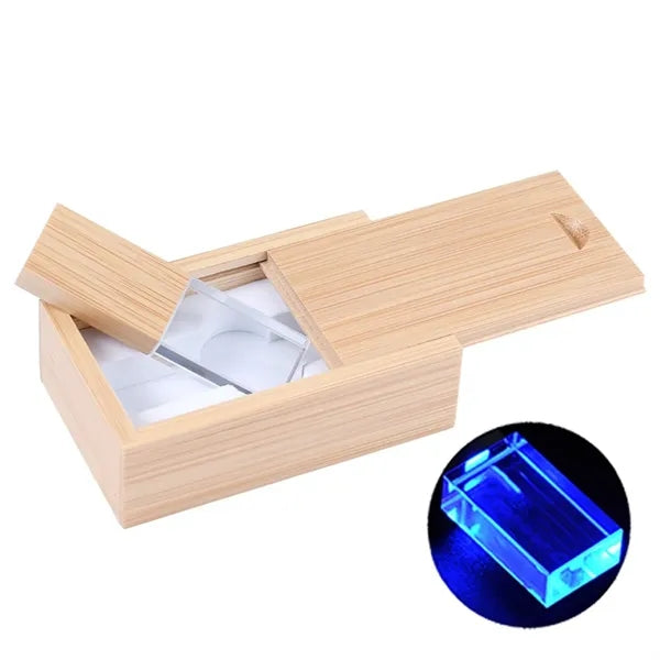 High-Speed Transfer Crystal LED Wooden USB Drive with Box