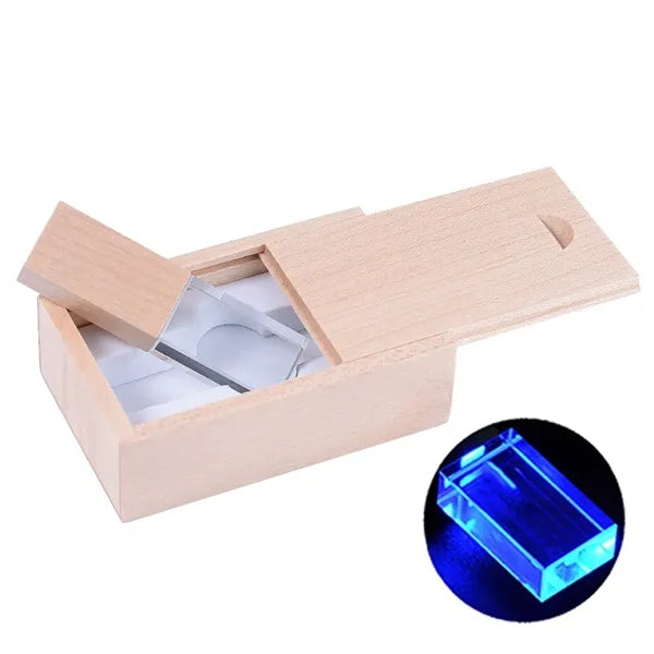 High-Speed Transfer Crystal LED Wooden USB Drive with Box