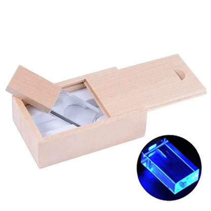 High-Speed Transfer Crystal LED Wooden USB Drive with Box