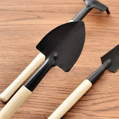 3-Piece Mini Garden Tool with Wooden Handle and Hanging Hole