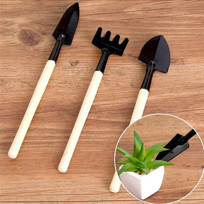 3-Piece Mini Garden Tool with Wooden Handle and Hanging Hole