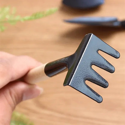 3-Piece Mini Garden Tool with Wooden Handle and Hanging Hole