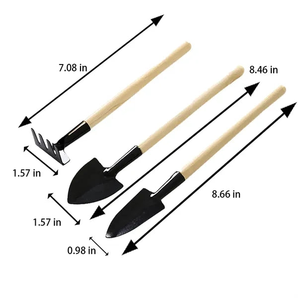 3-Piece Mini Garden Tool with Wooden Handle and Hanging Hole