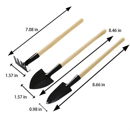 3-Piece Mini Garden Tool with Wooden Handle and Hanging Hole