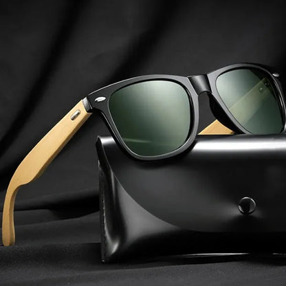 Eco-Friendly Bamboo Frame Sunglasses with Storage Pouch